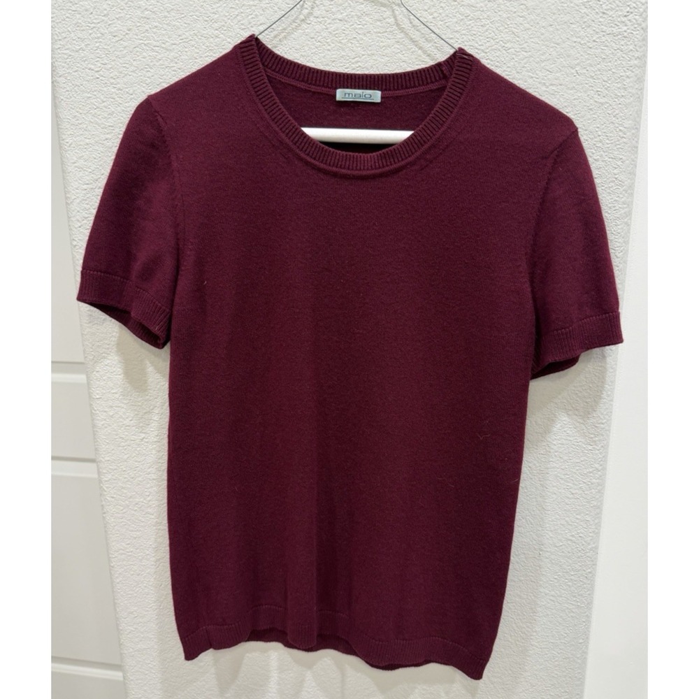 Malo Cashmere Sweater Short Sleeve Burgundy Red Crewneck, Italy, Women's S